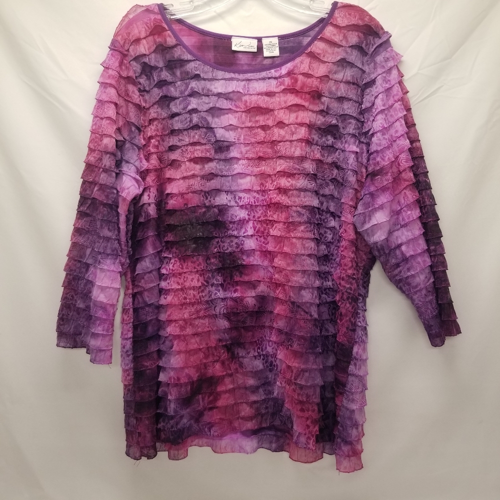 Kim Rogers Purple and Pink Ruffled Layered Women's Top